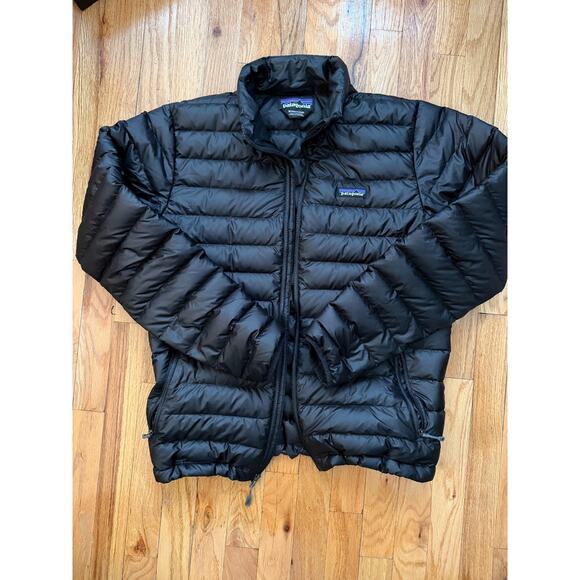 Patagonia Down Puffer Jacket Men's Medium Black Quilted Full Zip Pocket Sweater - Picture 1 of 4